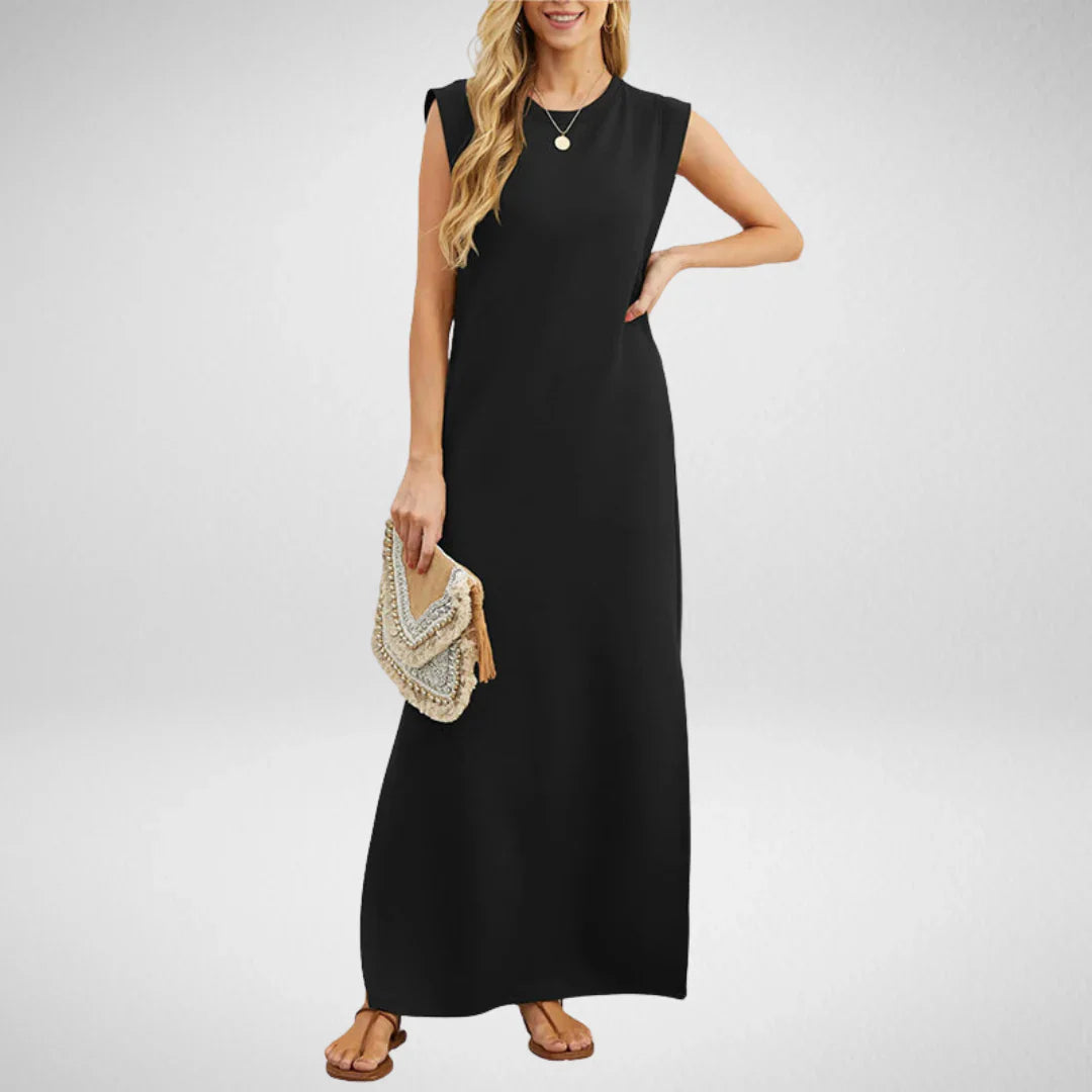 Odea | Langes Damenkleid mit Schlitz und Taschen für Sommer