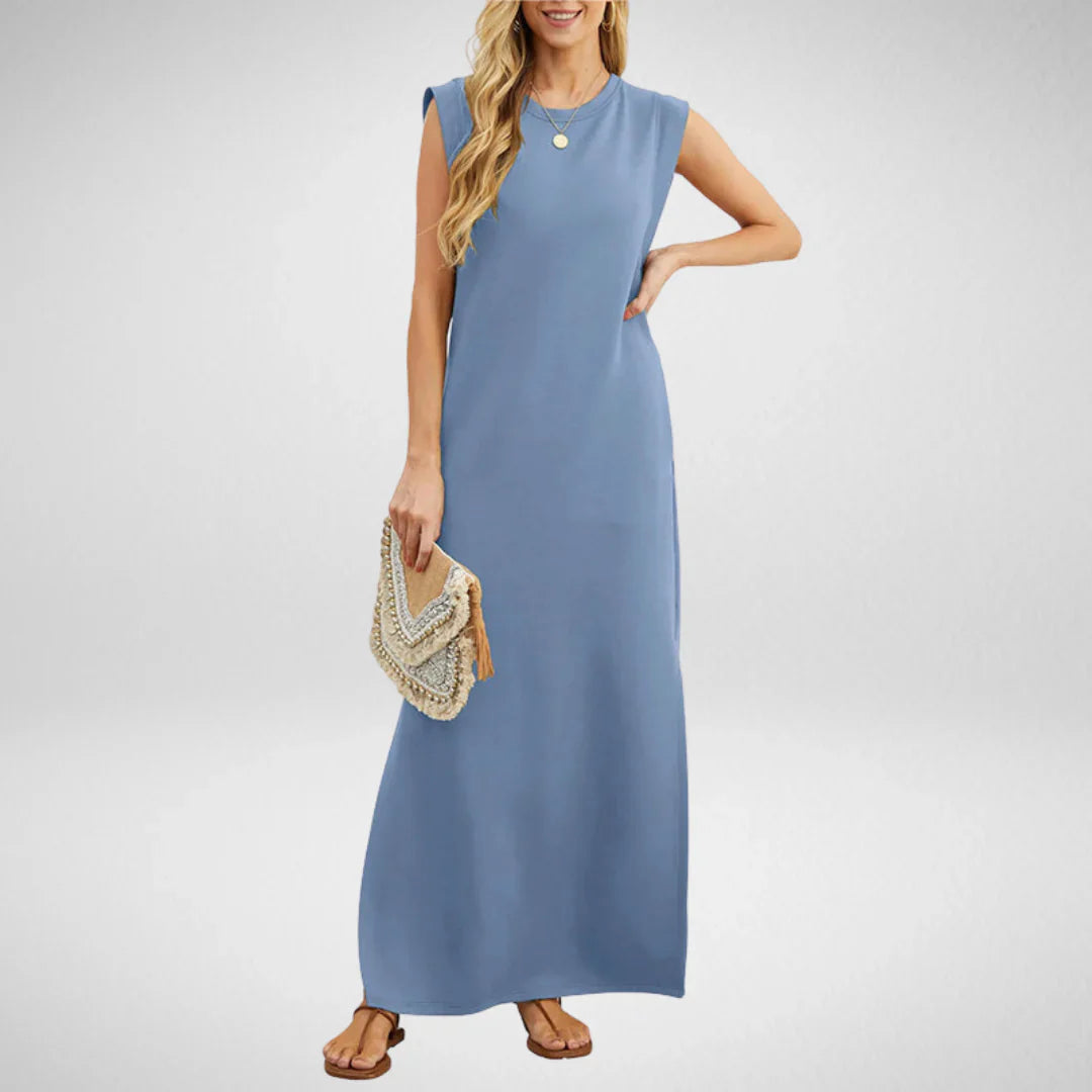 Odea | Langes Damenkleid mit Schlitz und Taschen für Sommer