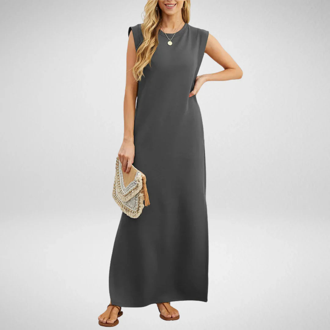 Odea | Langes Damenkleid mit Schlitz und Taschen für Sommer