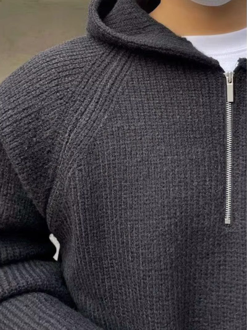 CAELAN – Der elegante strick-hoodie mit halbem zipper