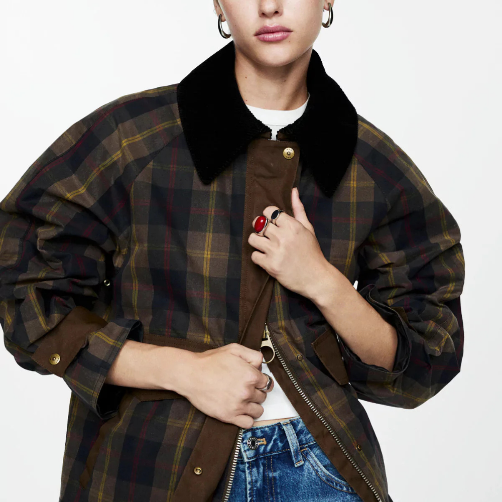 Skylar - Elegante karierte Jacke mit Plüschkragen