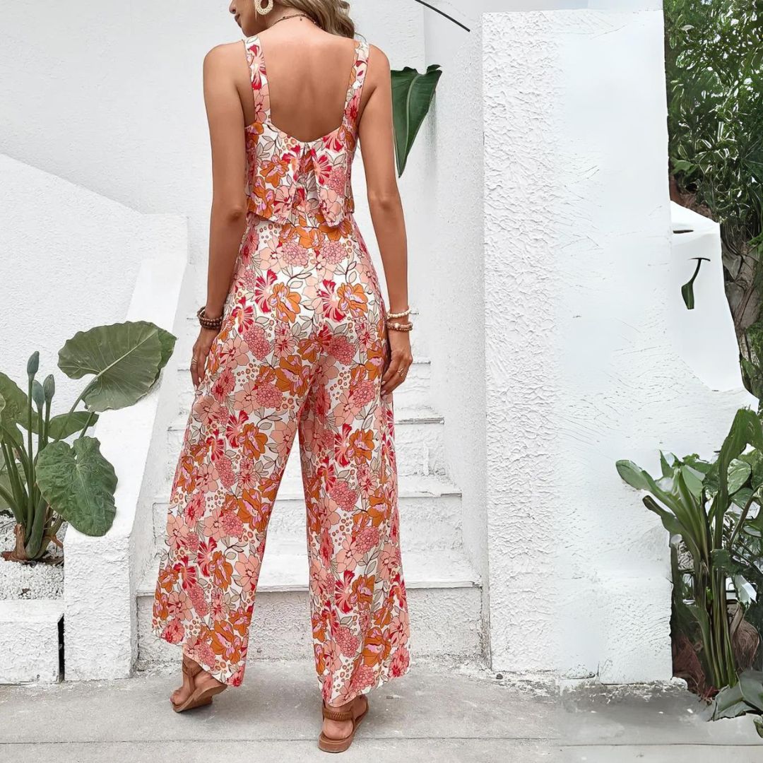 Lena Jumpsuit Damen Sommer - Ärmellos Mit Blumendruck & Weitem Bein - Eleganter Overall Für Entspannte Tage-5