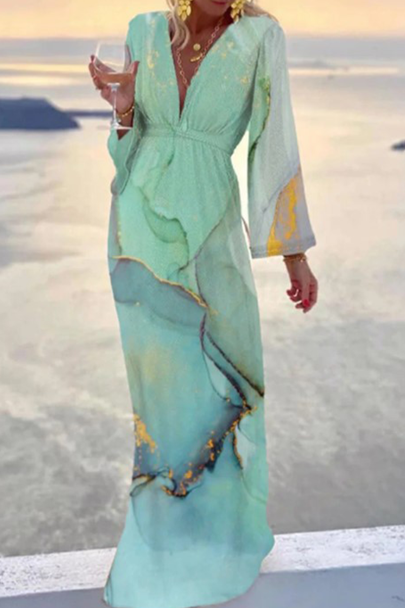 Variant image for Emma - Gemustertes V-Ausschnitt Damenkleid Für Festliche Anlässe, Hochzeitsgast Kleid, Elegantes Kleid-1