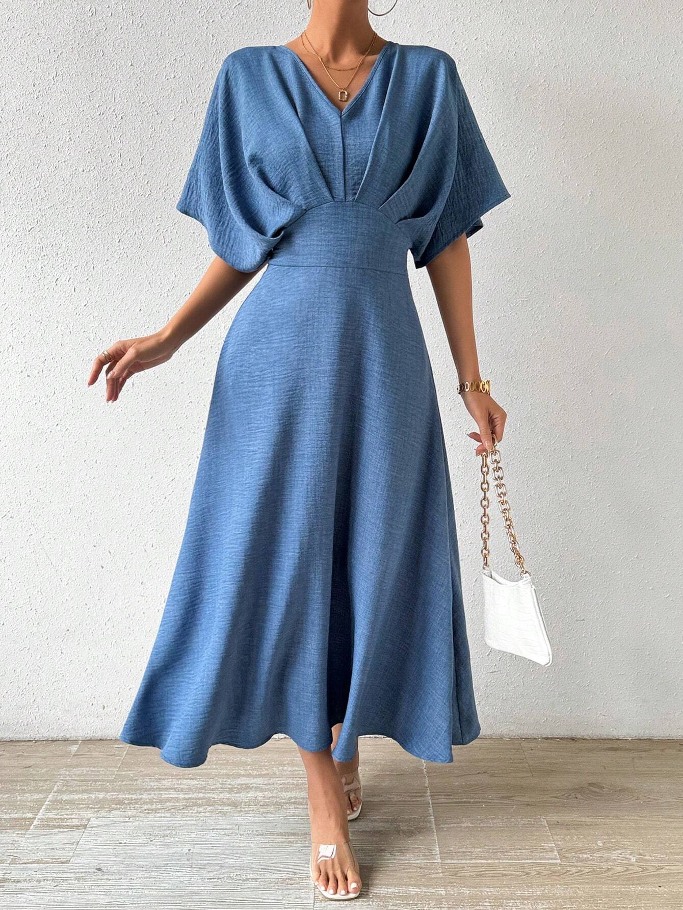 Adeline – Elegantes Maxikleid Sommer für Damen mit V-Ausschnitt und Fledermausärmeln, Ideal für Festliche Anlässe-5
