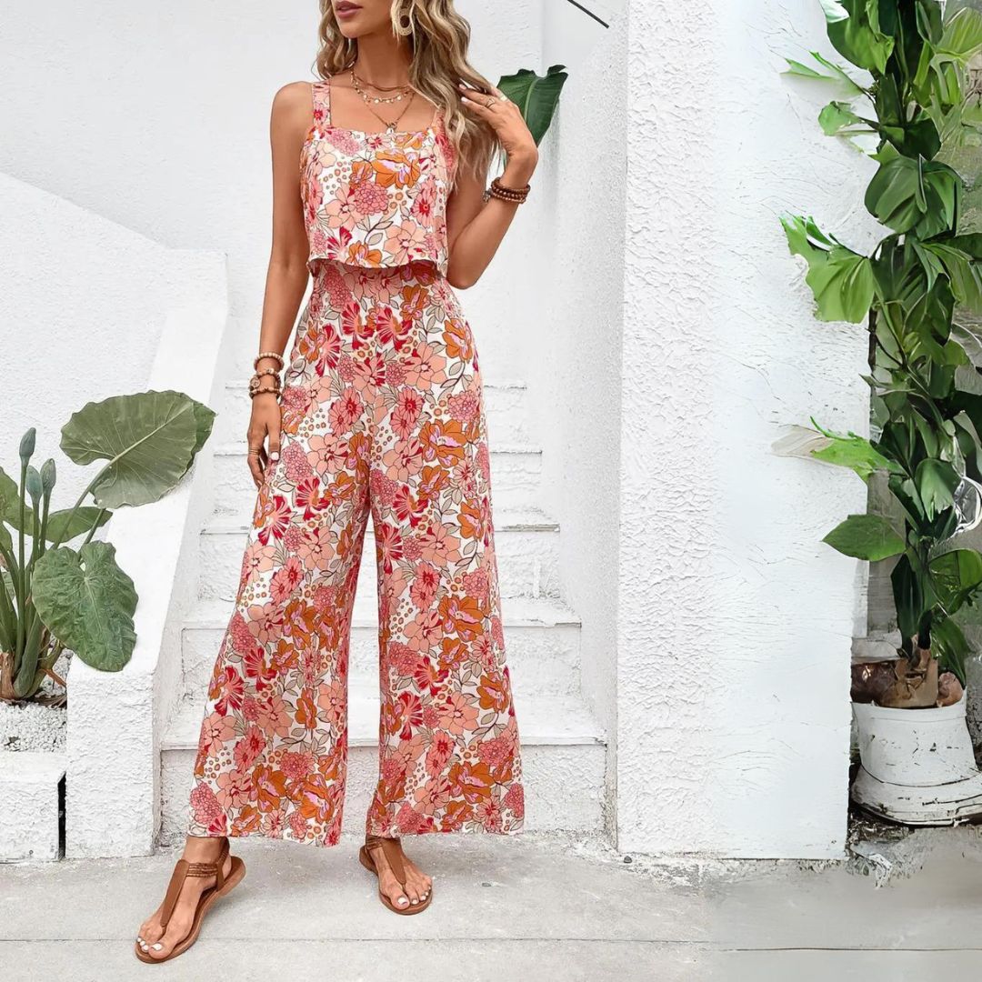 Variant image for Lena Jumpsuit Damen Sommer - Ärmellos Mit Blumendruck & Weitem Bein - Eleganter Overall Für Entspannte Tage-1
