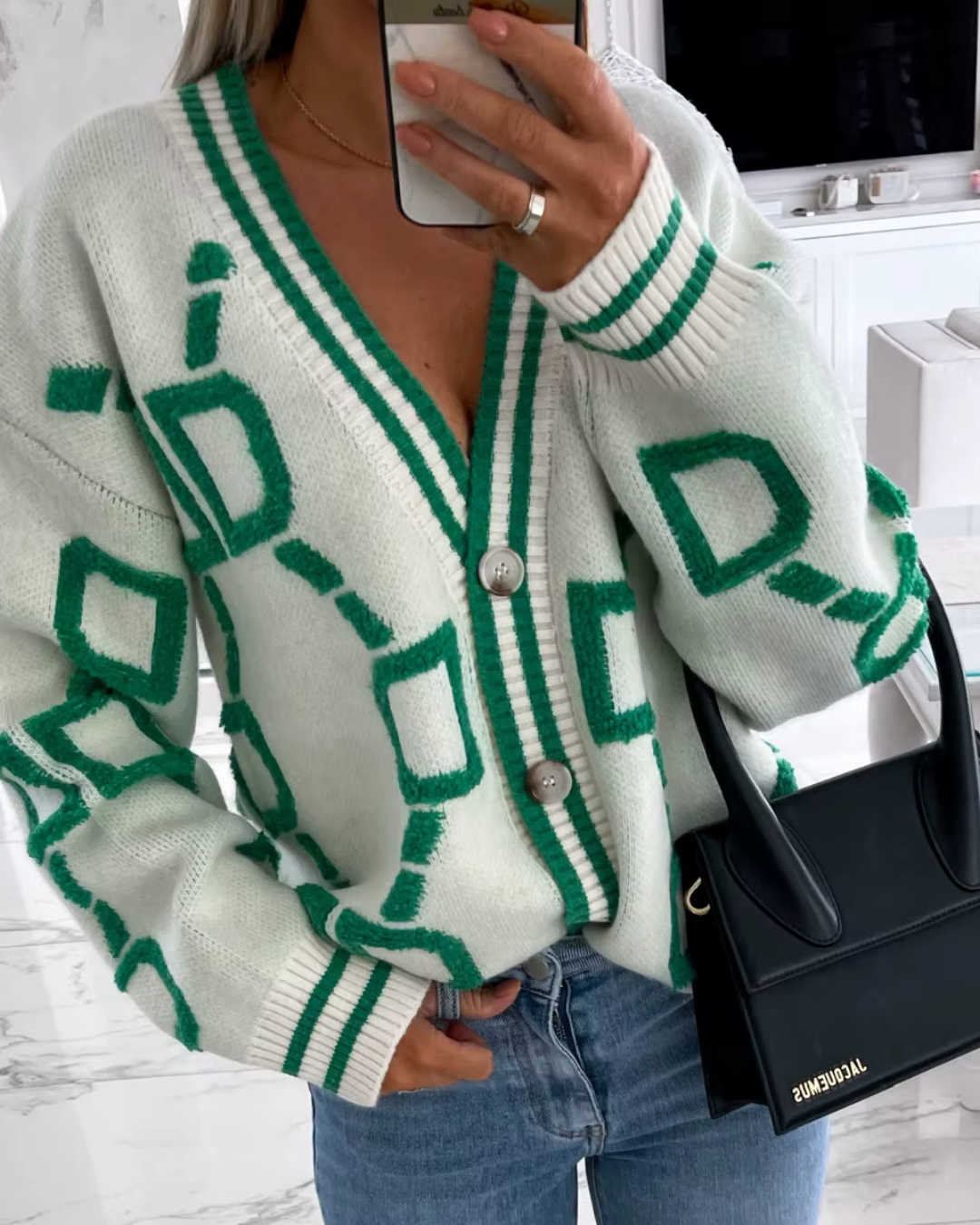 Dali - Geometric Pattern Cardigan für Winter