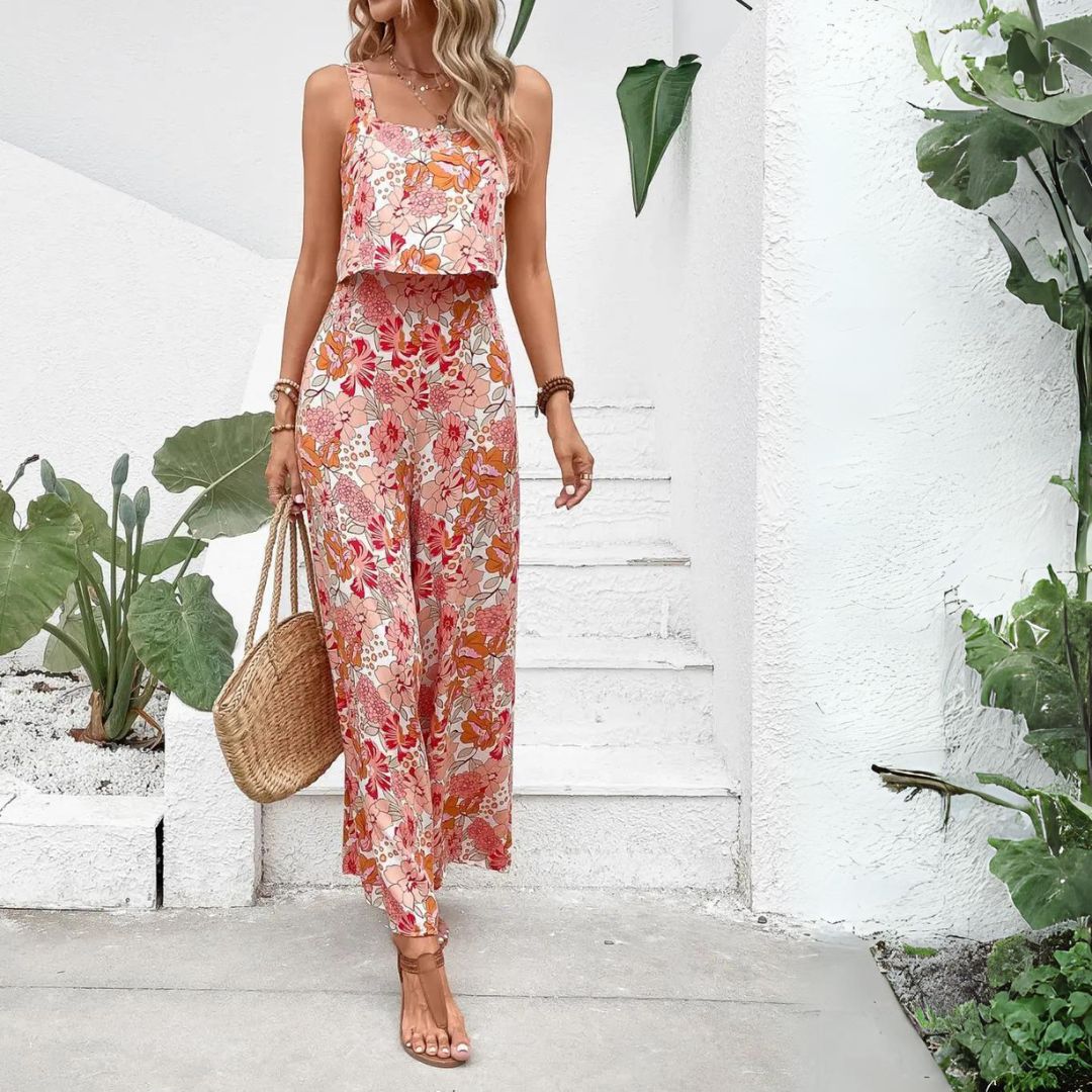 Lena Jumpsuit Damen Sommer - Ärmellos Mit Blumendruck & Weitem Bein - Eleganter Overall Für Entspannte Tage-3