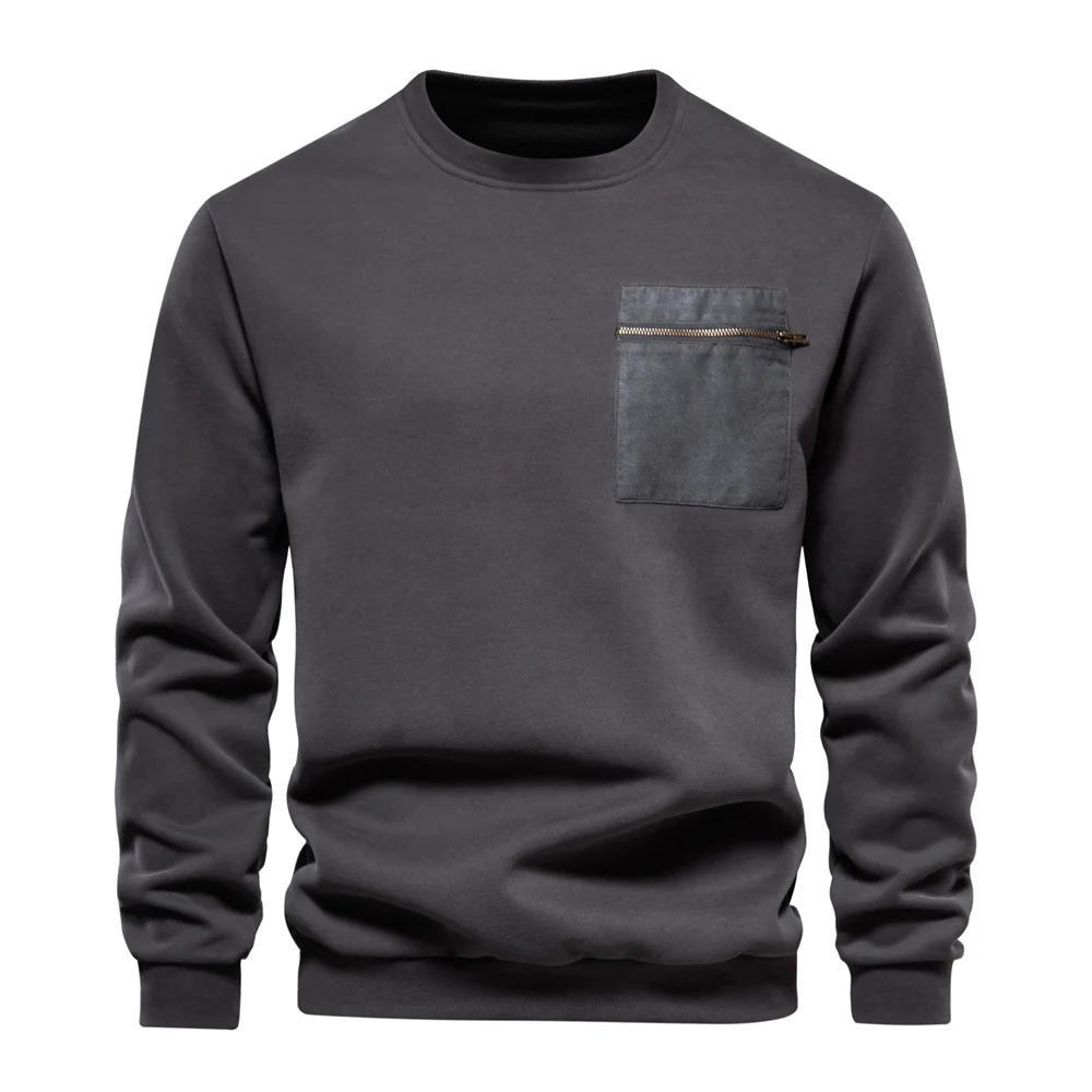 Variant image for Herrenpullover Grau Größe M Baumwolle mit Reißverschlusstasche und Rundhalsausschnitt-1
