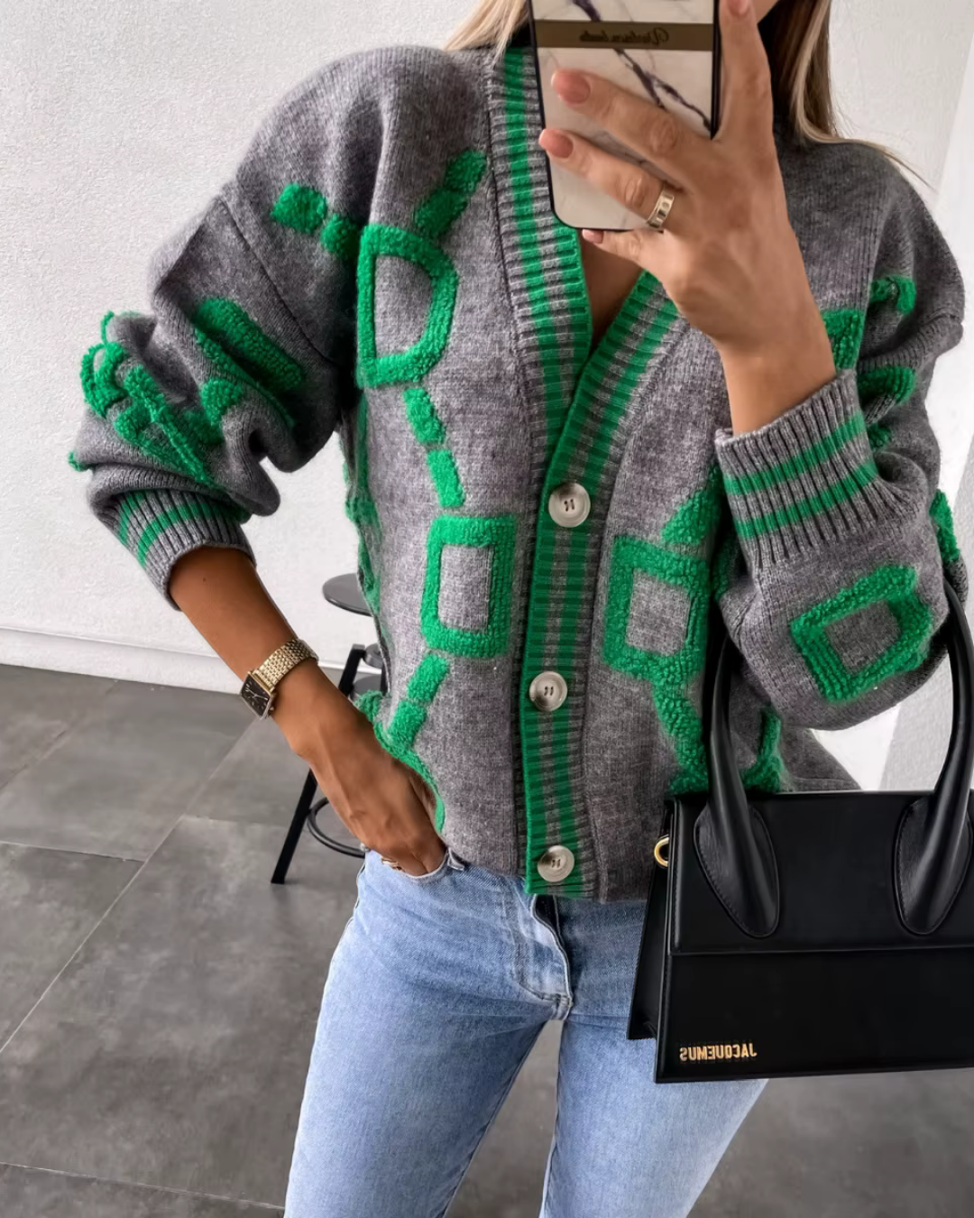 Dali - Geometric Pattern Cardigan für Winter