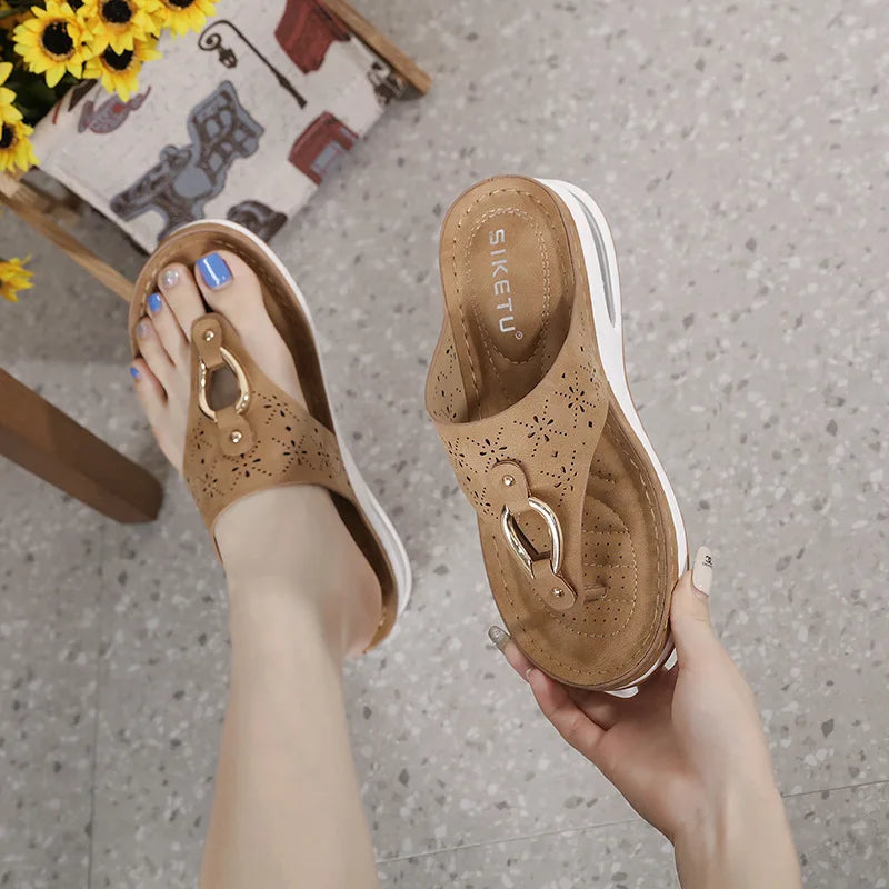 Anna - Damen Flip Flops Mit Keilabsatz Und Luftpolster - Bequem Für Sommerliches Tragen-3