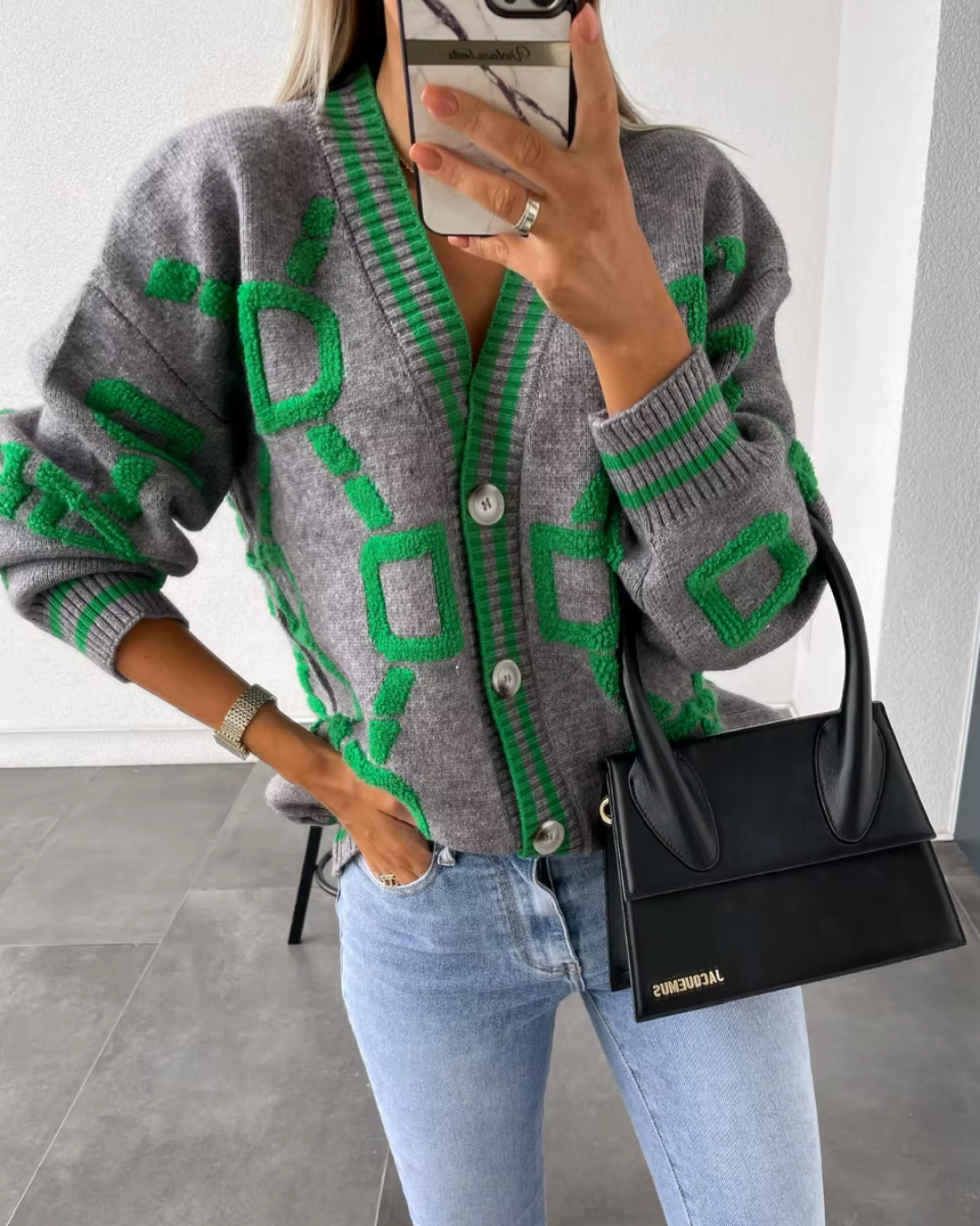Dali - Geometric Pattern Cardigan für Winter