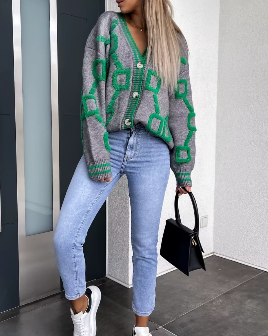 Dali - Geometric Pattern Cardigan für Winter