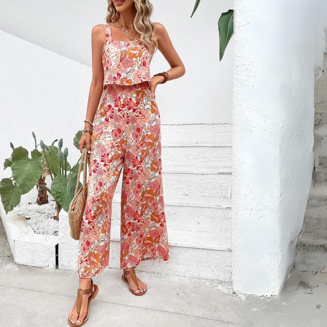 Lena Jumpsuit Damen Sommer - Ärmellos Mit Blumendruck & Weitem Bein - Eleganter Overall Für Entspannte Tage-4