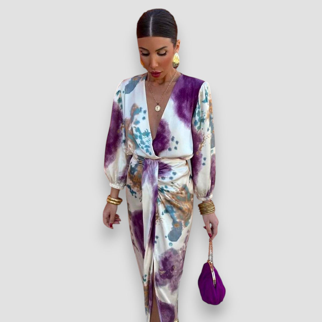 Mia – Elegantes V-Ausschnitt-Damenkleid in Lila für Hochzeitsgast & Festliche Anlässe-3