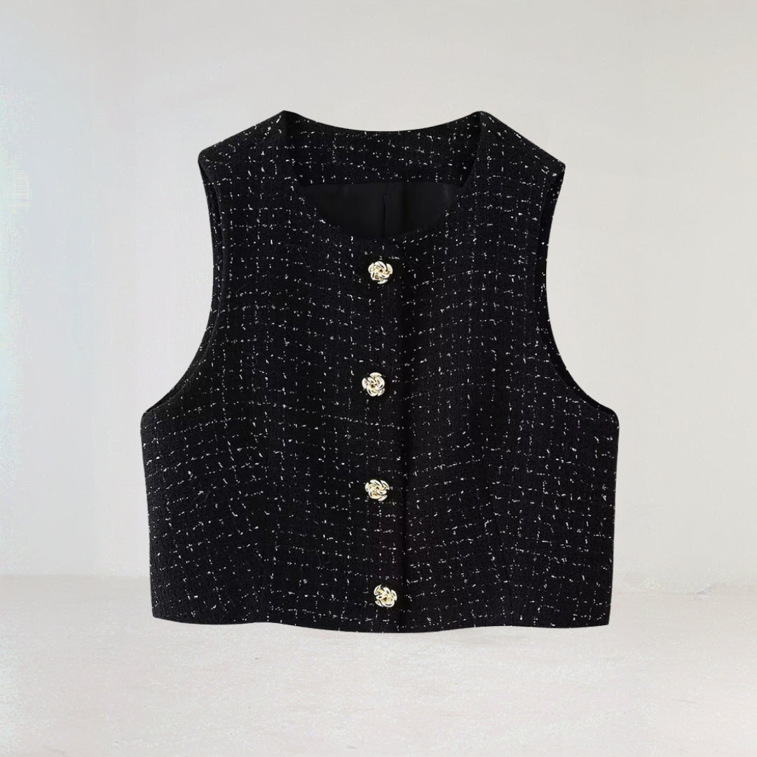 Lena Damen Tweed Strampler Ärmellos Mit Goldknopf Und Gürtel Taille Für Frühling/Sommer-5