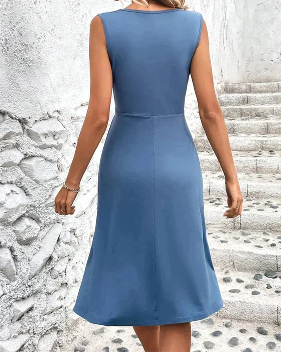 Lena Damen Midi Kleid - Ärmelos Mit V-Ausschnitt - Leichtes Sommerkleid Für Freizeit Und Partys-4