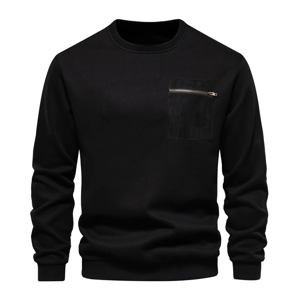 Variant image for Herrenpullover Grau Größe M Baumwolle mit Reißverschlusstasche und Rundhalsausschnitt-6