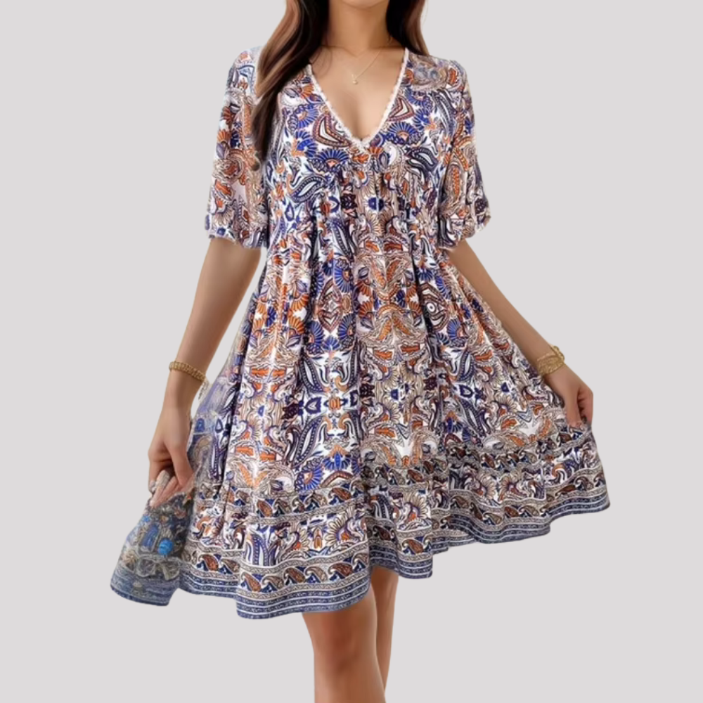 Klodette - Luftiges Boho-Kleid mit Ethno-Print