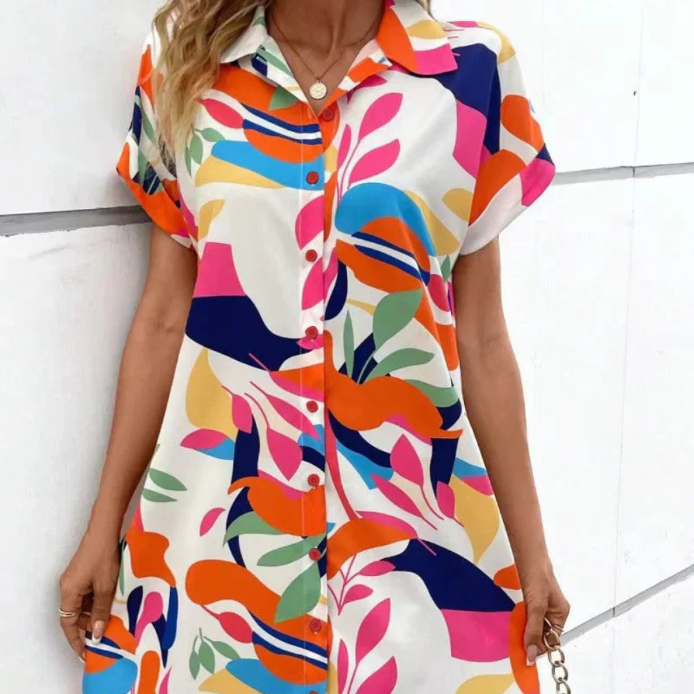 Valleria - Damen Hemdblusenkleid mit buntem Print