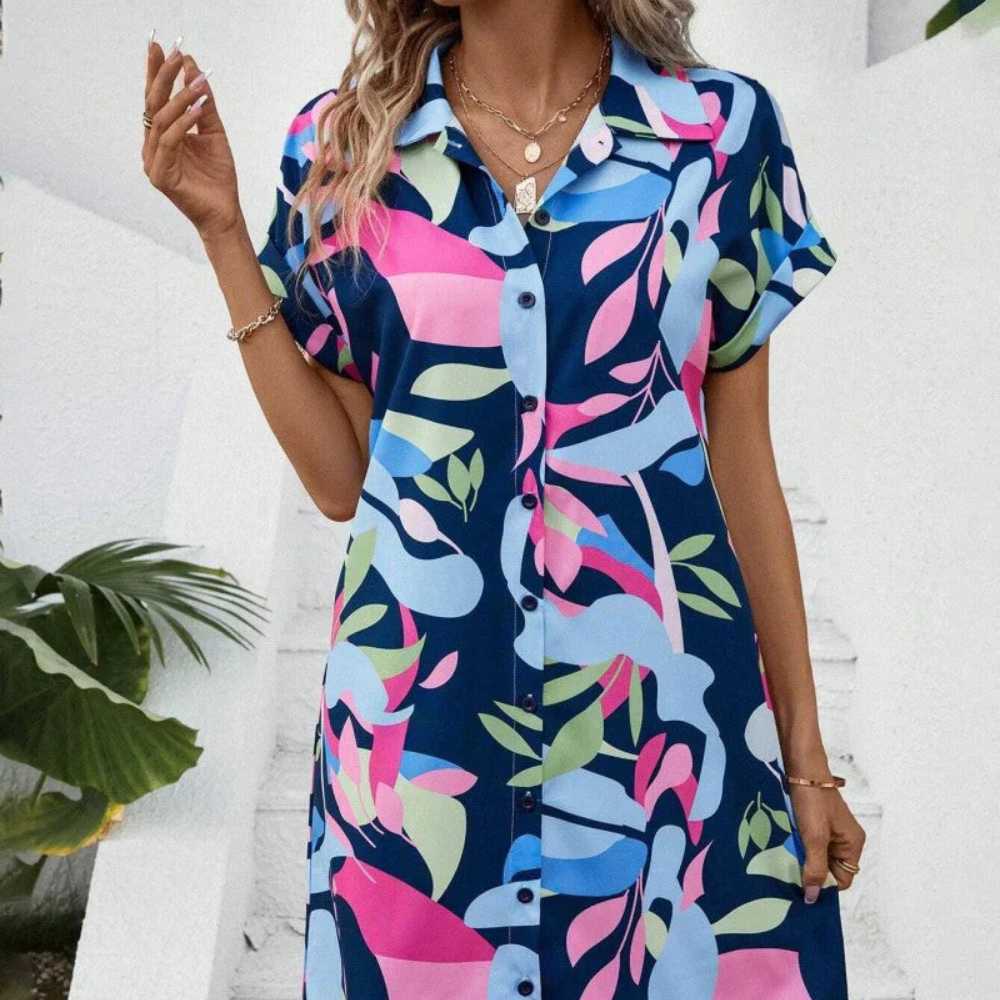 Valleria - Damen Hemdblusenkleid mit buntem Print