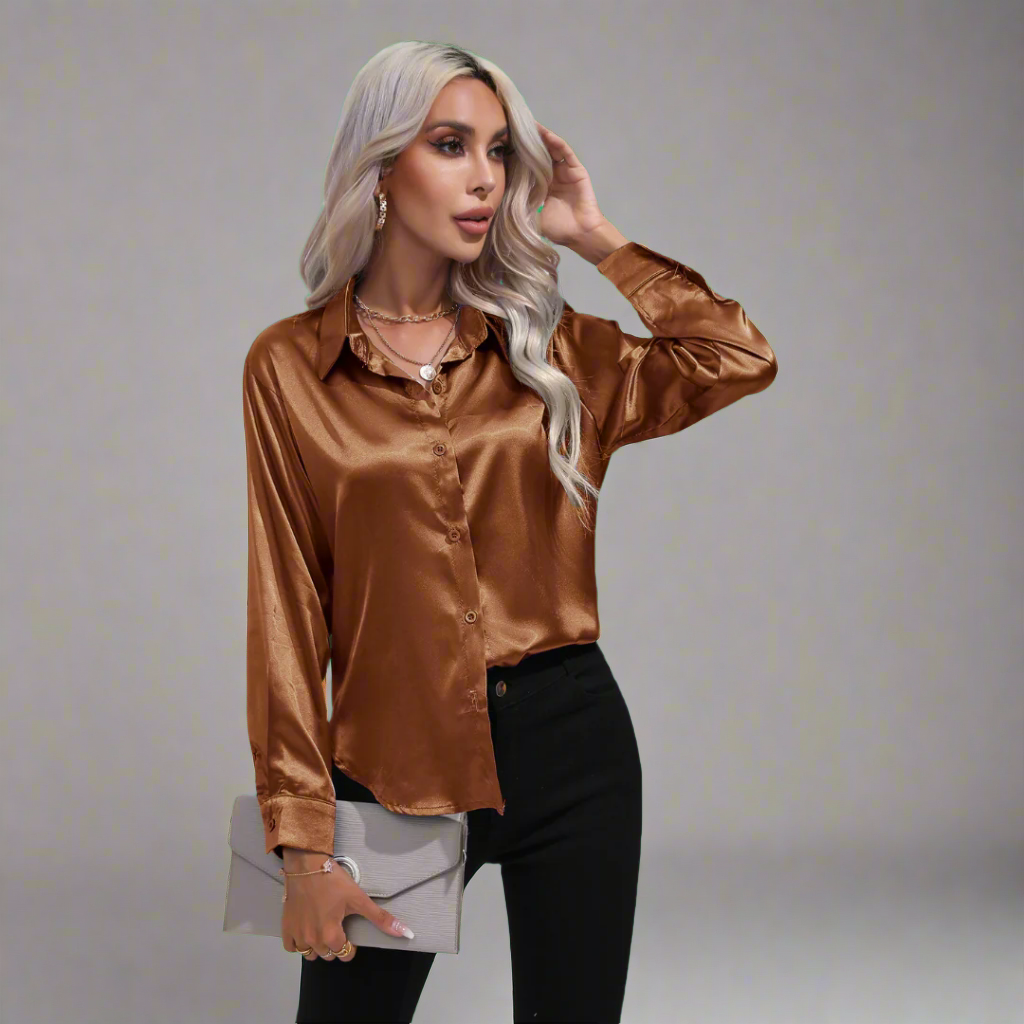 Xaveria | Elegante Damenbluse Aus Satin Für Festliche Anlässe – Luxuriöser Glanz & Bequemer Schnitt-4