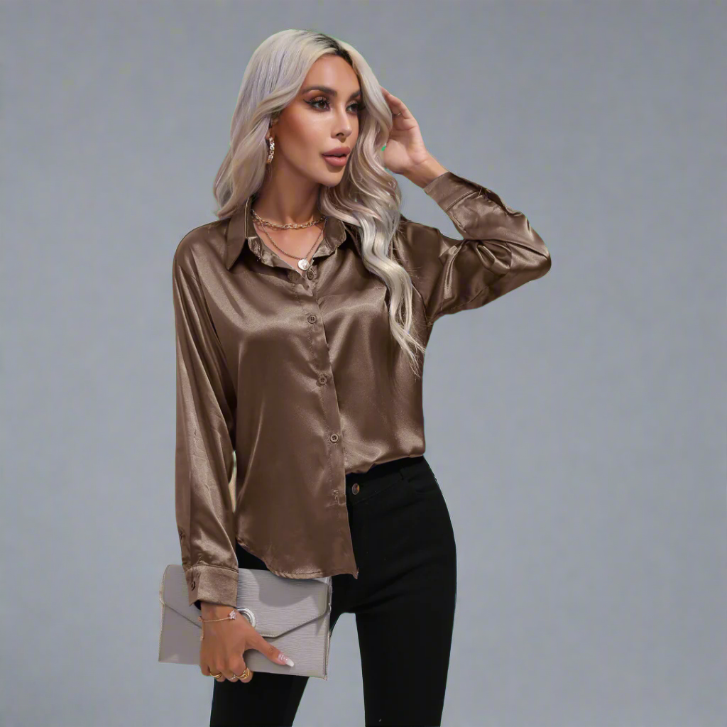 Xaveria | Elegante Damenbluse Aus Satin Für Festliche Anlässe – Luxuriöser Glanz & Bequemer Schnitt-2