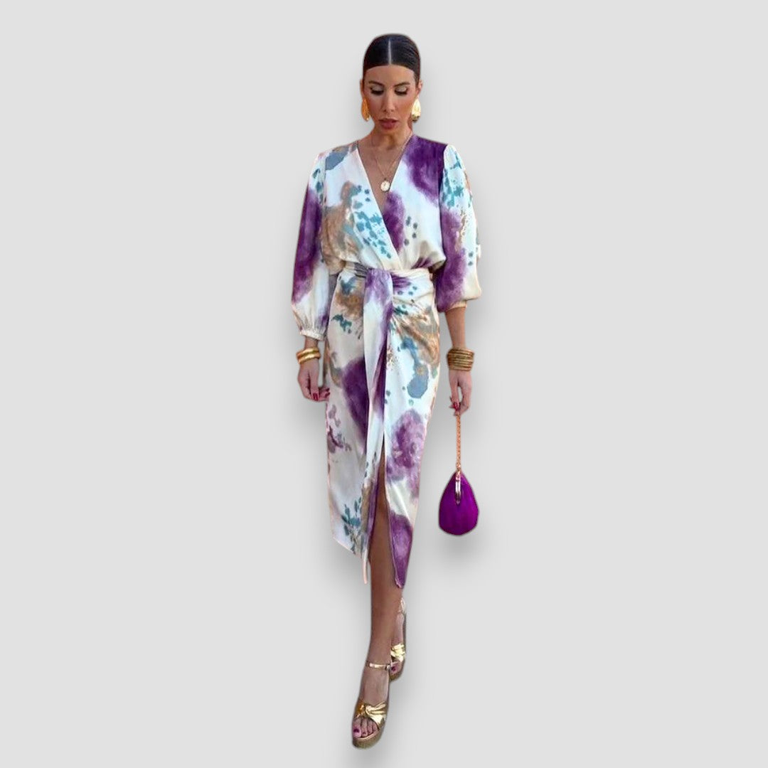 Mia – Elegantes V-Ausschnitt-Damenkleid in Lila für Hochzeitsgast & Festliche Anlässe-5