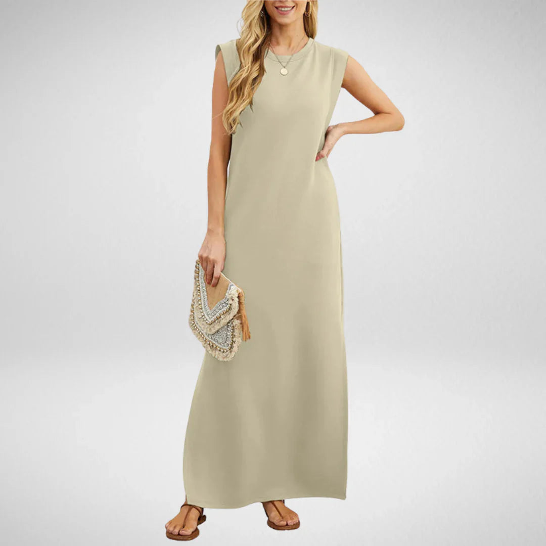 Odea | Langes Damenkleid mit Schlitz und Taschen für Sommer