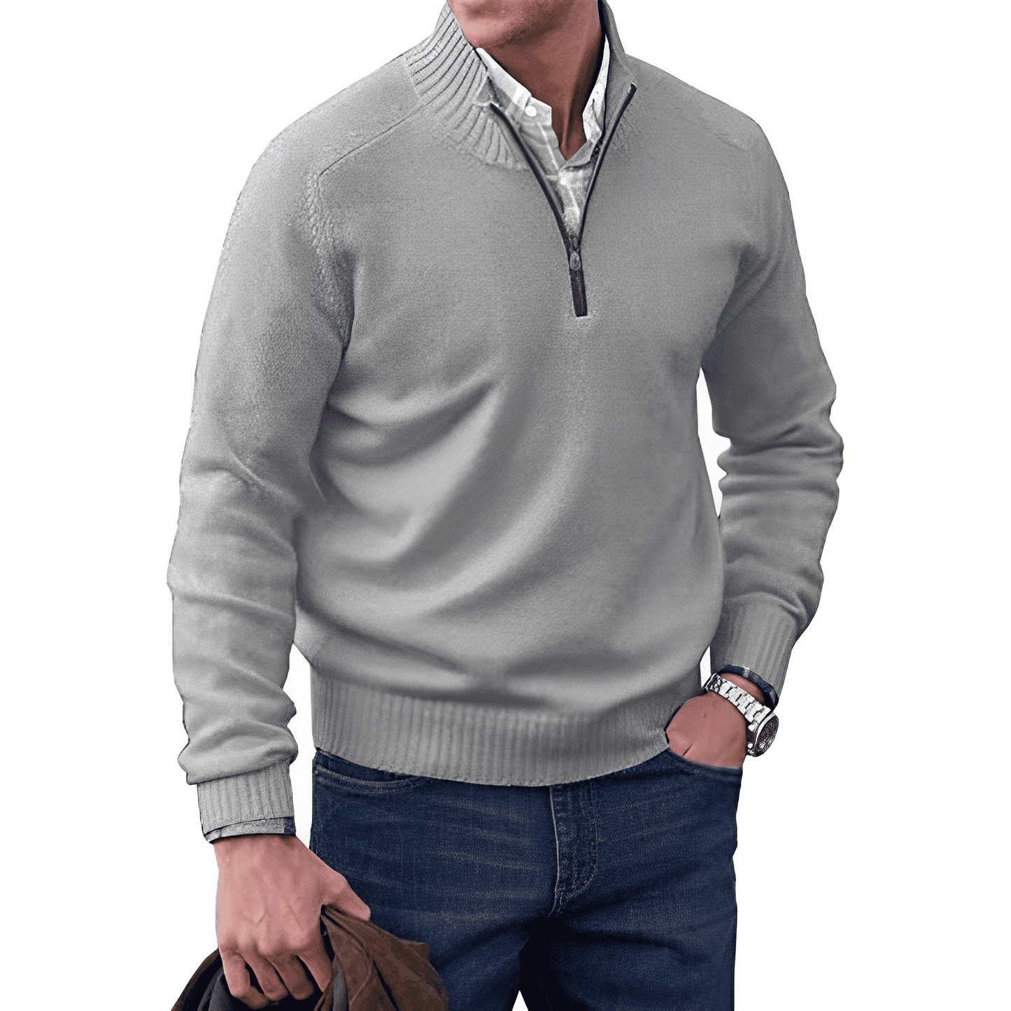 Variant image for Herrenpullover Grau Größe M Strick Viertel-Zip-49