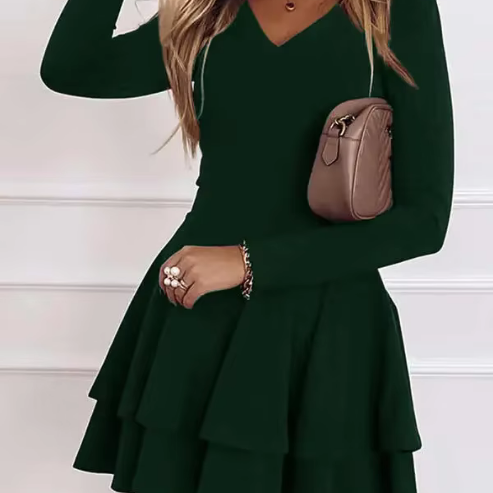 Gemma - Kurzes Kleid mit Volants und langen Ärmeln
