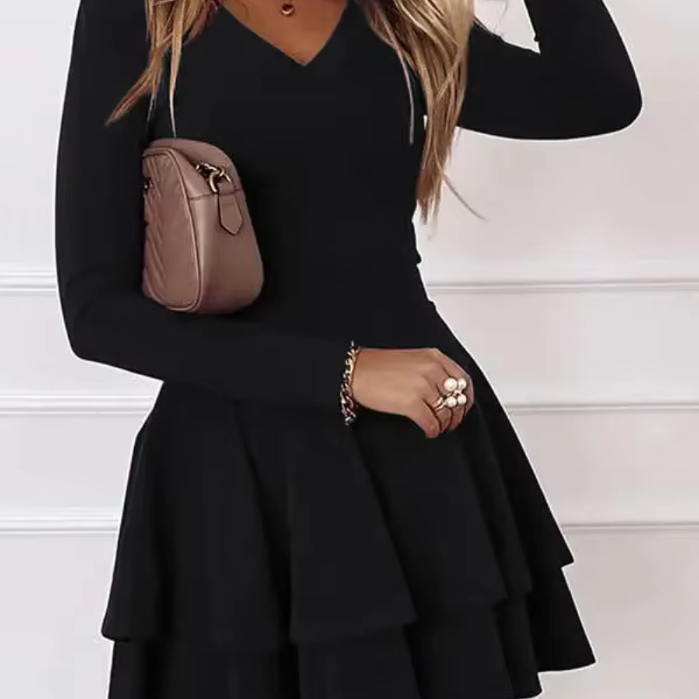 Gemma - Kurzes Kleid mit Volants und langen Ärmeln