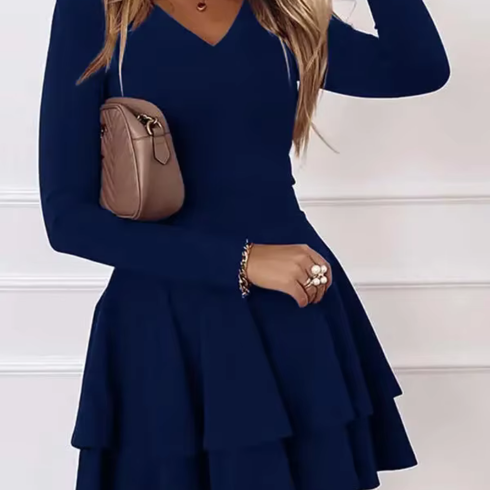 Gemma - Kurzes Kleid mit Volants und langen Ärmeln