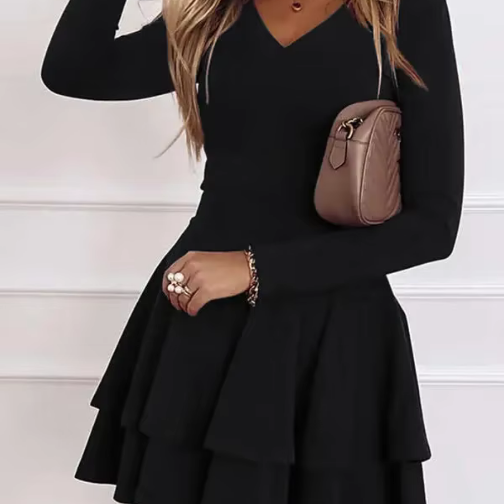 Gemma - Kurzes Kleid mit Volants und langen Ärmeln