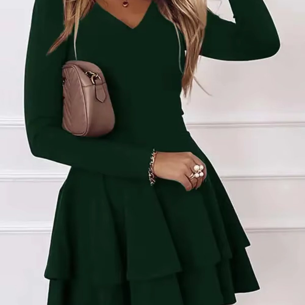 Gemma - Kurzes Kleid mit Volants und langen Ärmeln