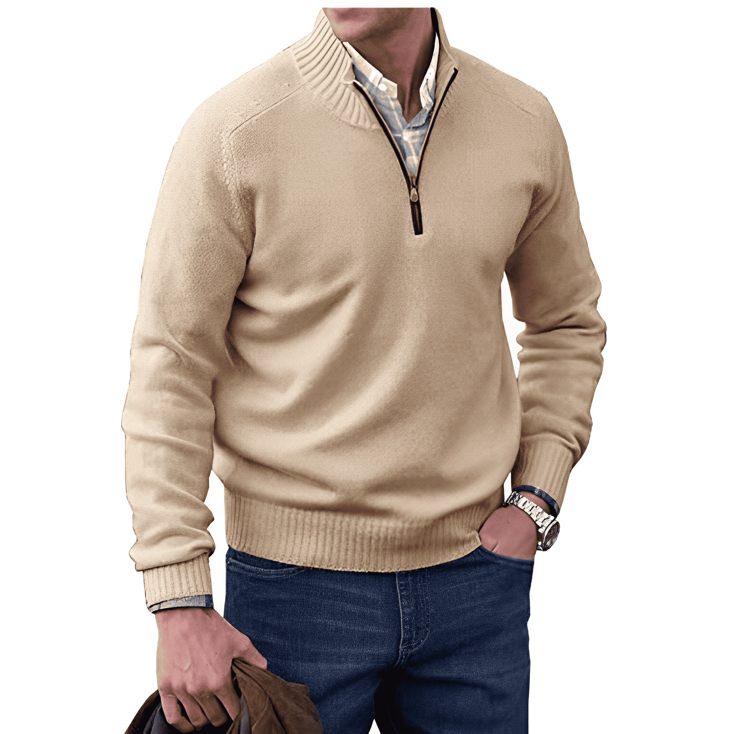 Herrenpullover Grau Größe M Strick Viertel-Zip-1