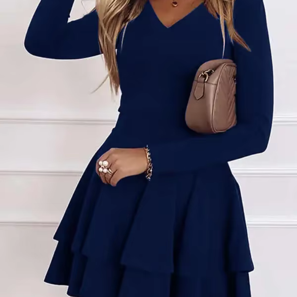 Gemma - Kurzes Kleid mit Volants und langen Ärmeln