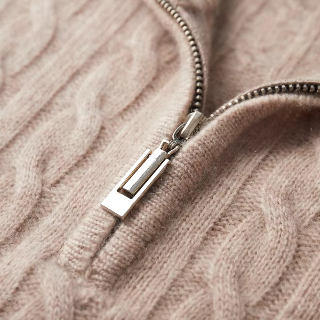 Herren Pullover Grau Größe M Kaschmir-Wollmischung Kabelstrick Viertelzip-4