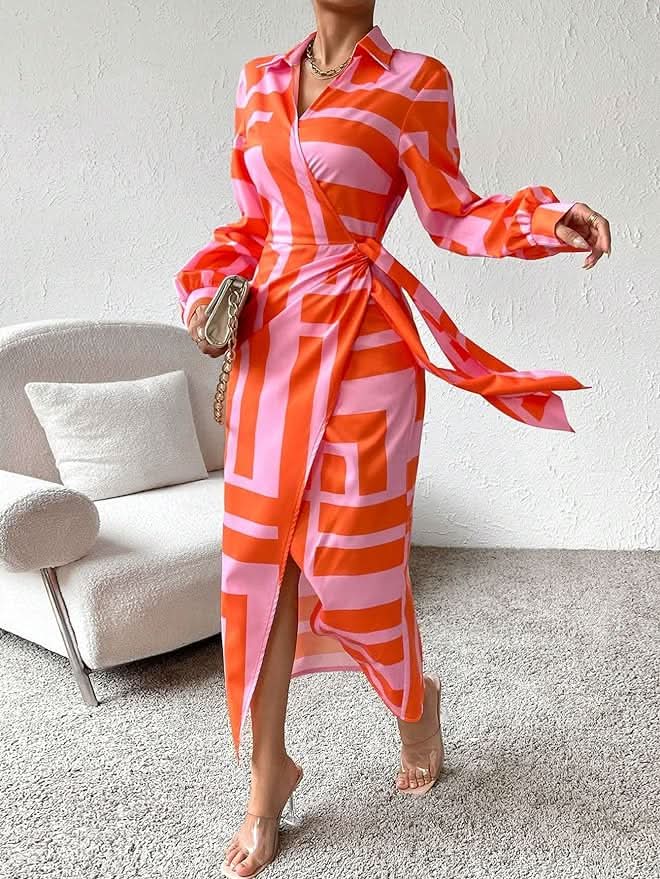 Mia – Elegantes Wickelkleid Damen Sommer Midi mit Muster für Brunch und Sommerpartys-4