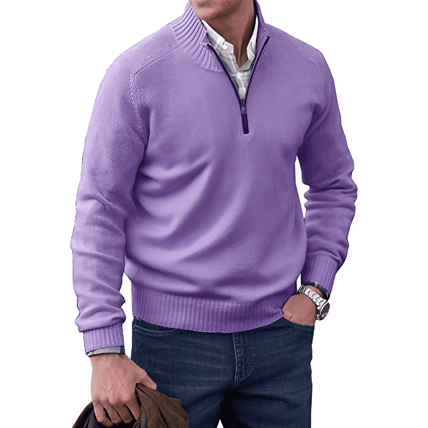 Variant image for Herrenpullover Grau Größe M Strick Viertel-Zip-25