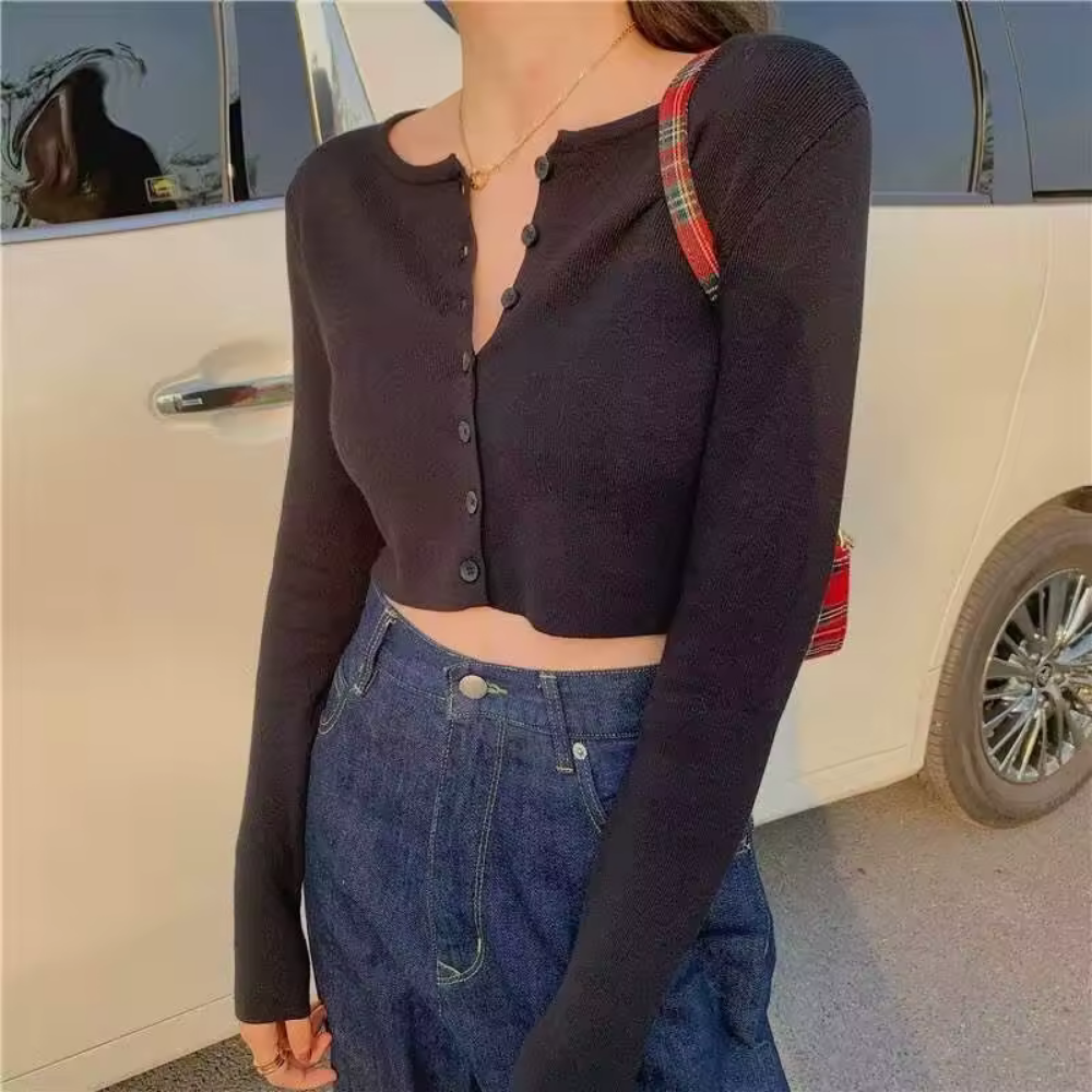 Serenity - Crop-Pullover mit Knöpfen
