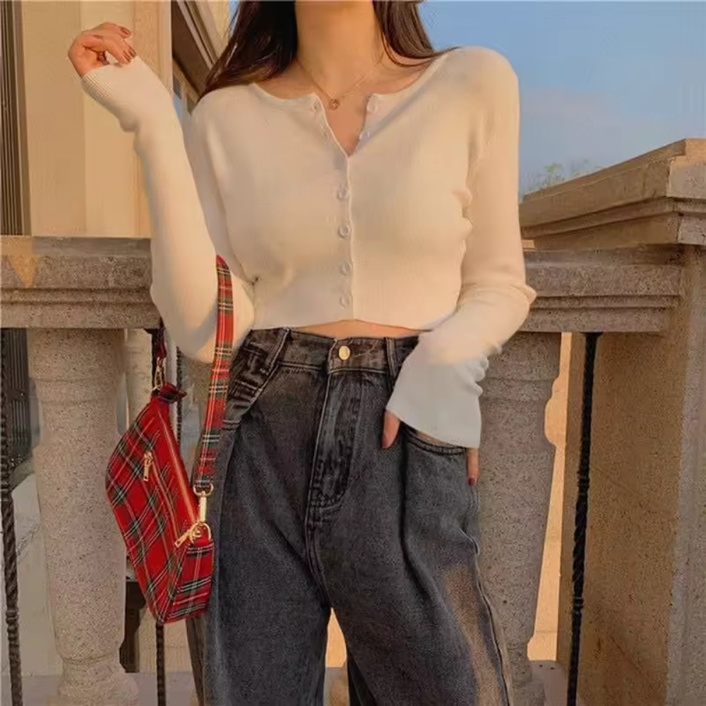 Serenity - Crop-Pullover mit Knöpfen
