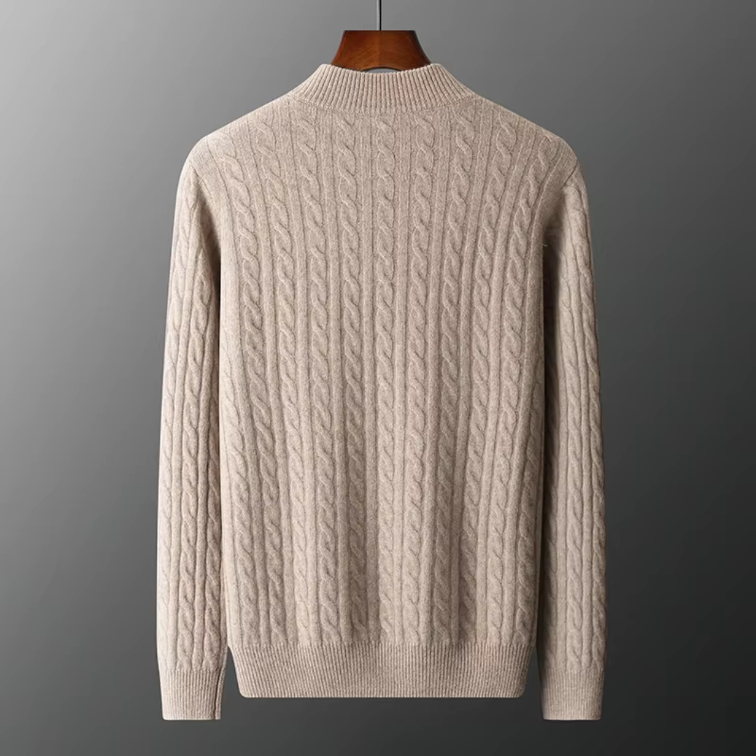 Herren Pullover Grau Größe M Kaschmir-Wollmischung Kabelstrick Viertelzip-3