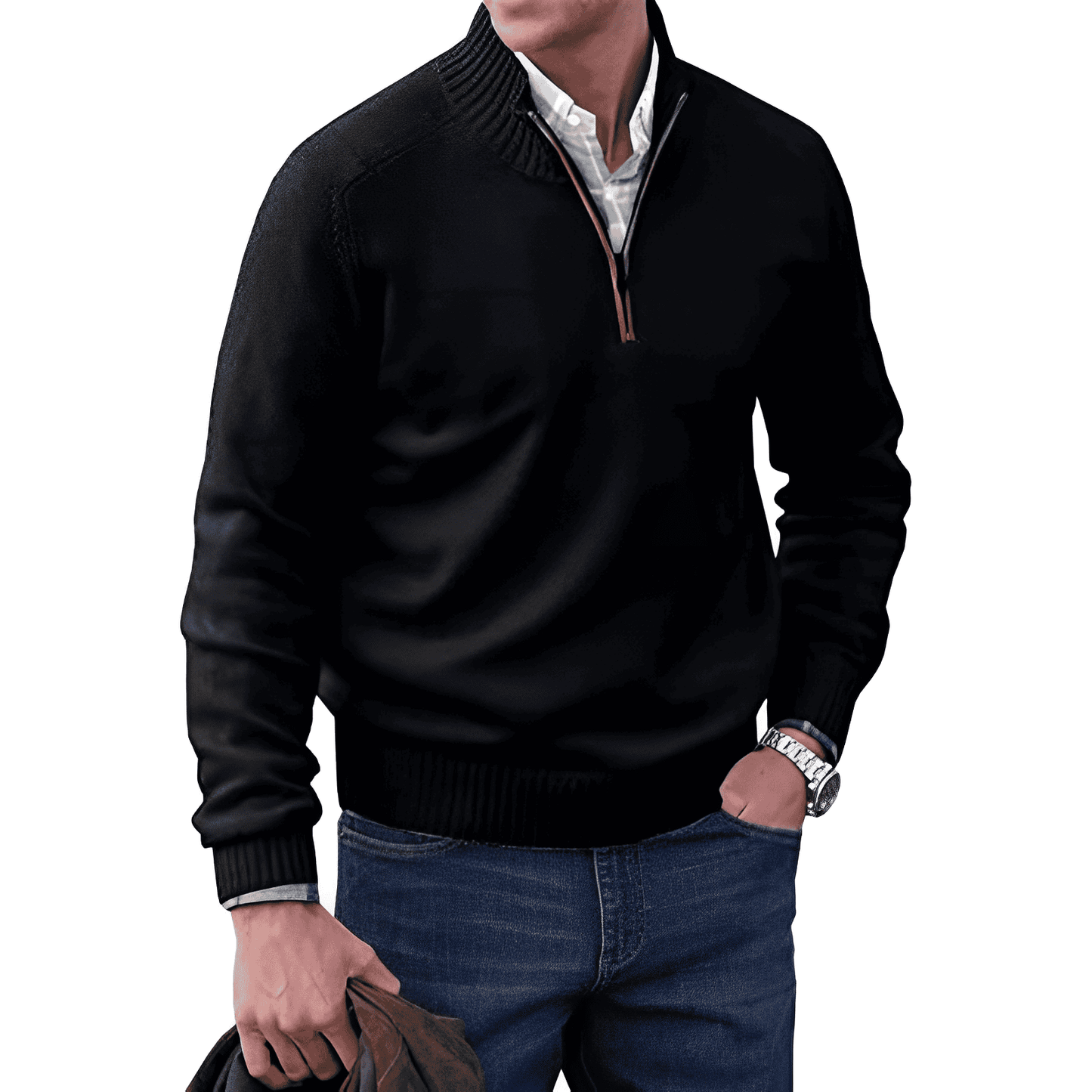 Herrenpullover Grau Größe M Strick Viertel-Zip-2