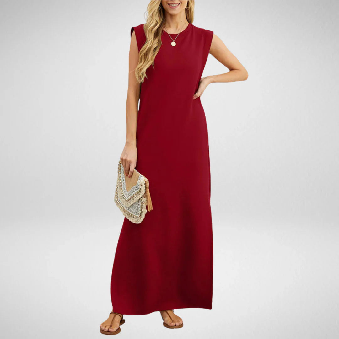 Odea | Langes Damenkleid mit Schlitz und Taschen für Sommer
