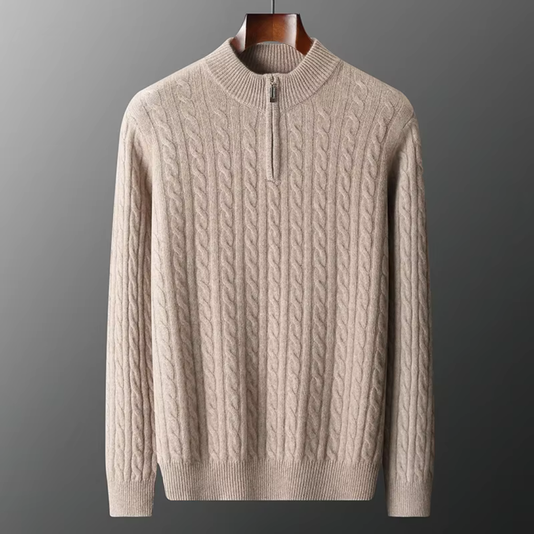 Herren Pullover Grau Größe M Kaschmir-Wollmischung Kabelstrick Viertelzip-2