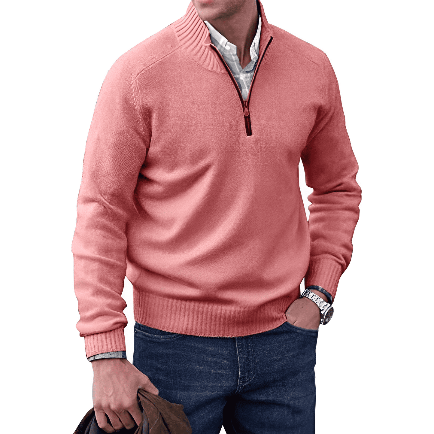 Herrenpullover Grau Größe M Strick Viertel-Zip-4