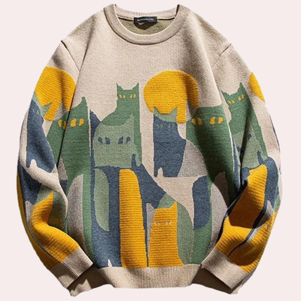Variant image for Herrenpullover Aprikose Größe M Polyester Katzendruck-5