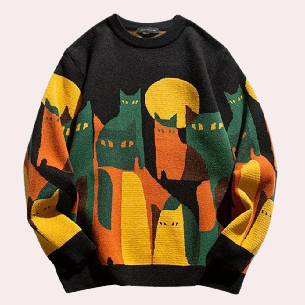 Variant image for Herrenpullover Aprikose Größe M Polyester Katzendruck-1