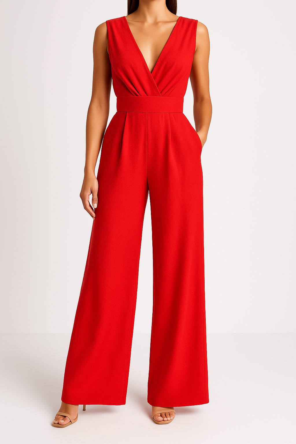 Orion Eleganter Jumpsuit Damen Ärmellos V-Ausschnitt Slim Fit Festlich Hochzeitsmode-1