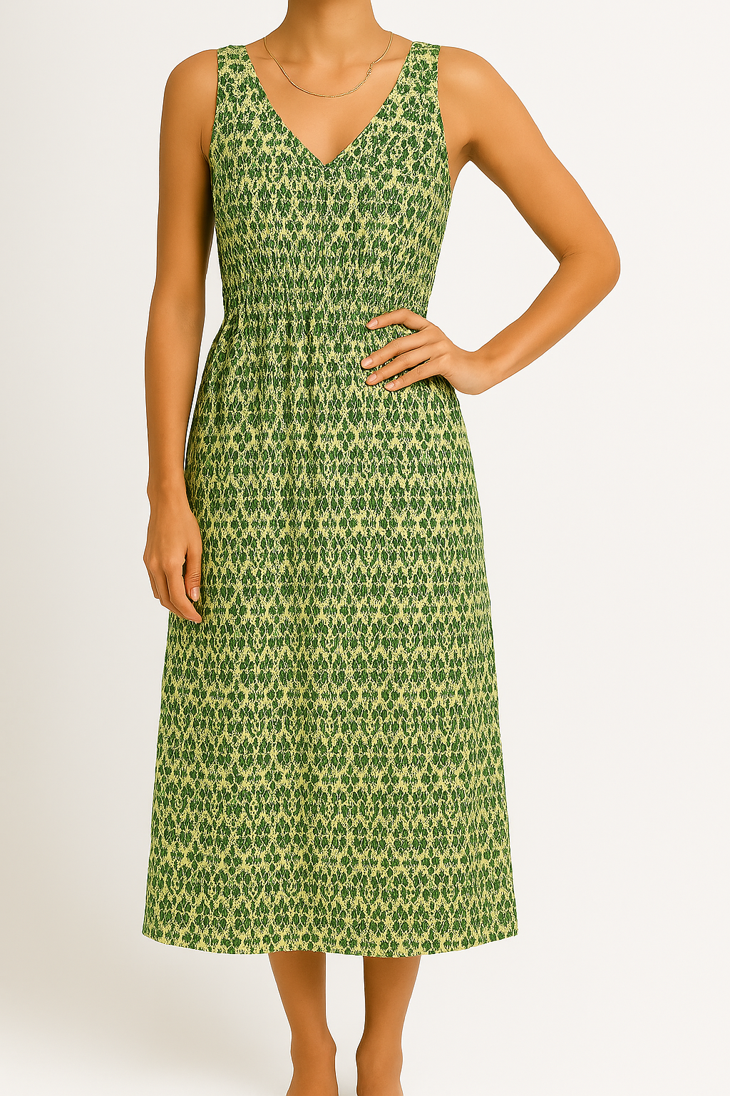 Lena Damen Midi Kleid - Ärmellos V-Ausschnitt Bohemian Print Sommerkleid für Freizeit und Urlaub-1